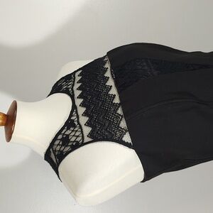 Dress: Black Knit Lace Illusion Cocktail Dress LBD